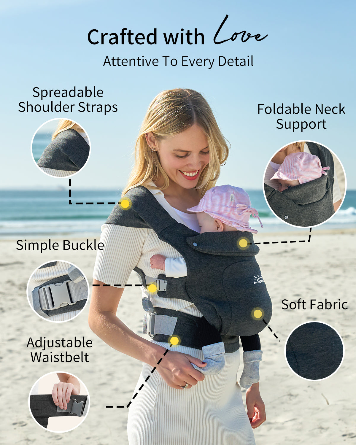 MOMTORY Baby Carrier Newborn to Toddler, Ergonomic Baby Wraps Carrier with Head Support, Cozy Fabric for Newborn to Toddler, Deep Grey