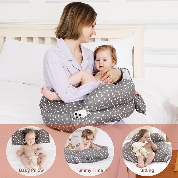 Nursing Pillow for Breastfeeding & Bottle Feeding Pillows 15° Tilt to Prevent Spitting Milk