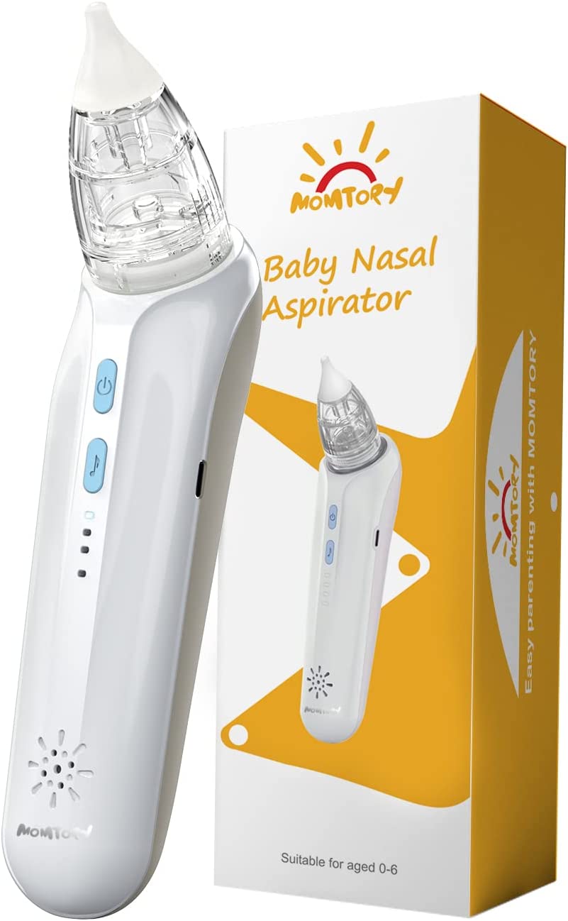Electric Nasal Aspirator for Baby, MOMTORY Baby Nose Sucker, Baby Nose Cleaner with Soothing Lullaby Function, Rechargeable, Three-Speed Suction, Anti-Backflow