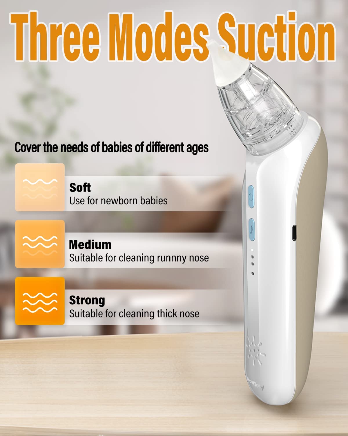 Electric Nasal Aspirator for Baby, MOMTORY Baby Nose Sucker, Baby Nose Cleaner with Soothing Lullaby Function, Rechargeable, Three-Speed Suction, Anti-Backflow