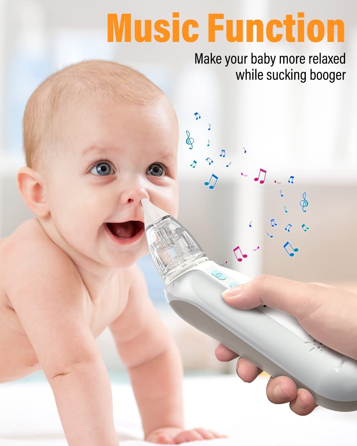 Electric Nasal Aspirator for Baby, MOMTORY Baby Nose Sucker, Baby Nose Cleaner with Soothing Lullaby Function, Rechargeable, Three-Speed Suction, Anti-Backflow