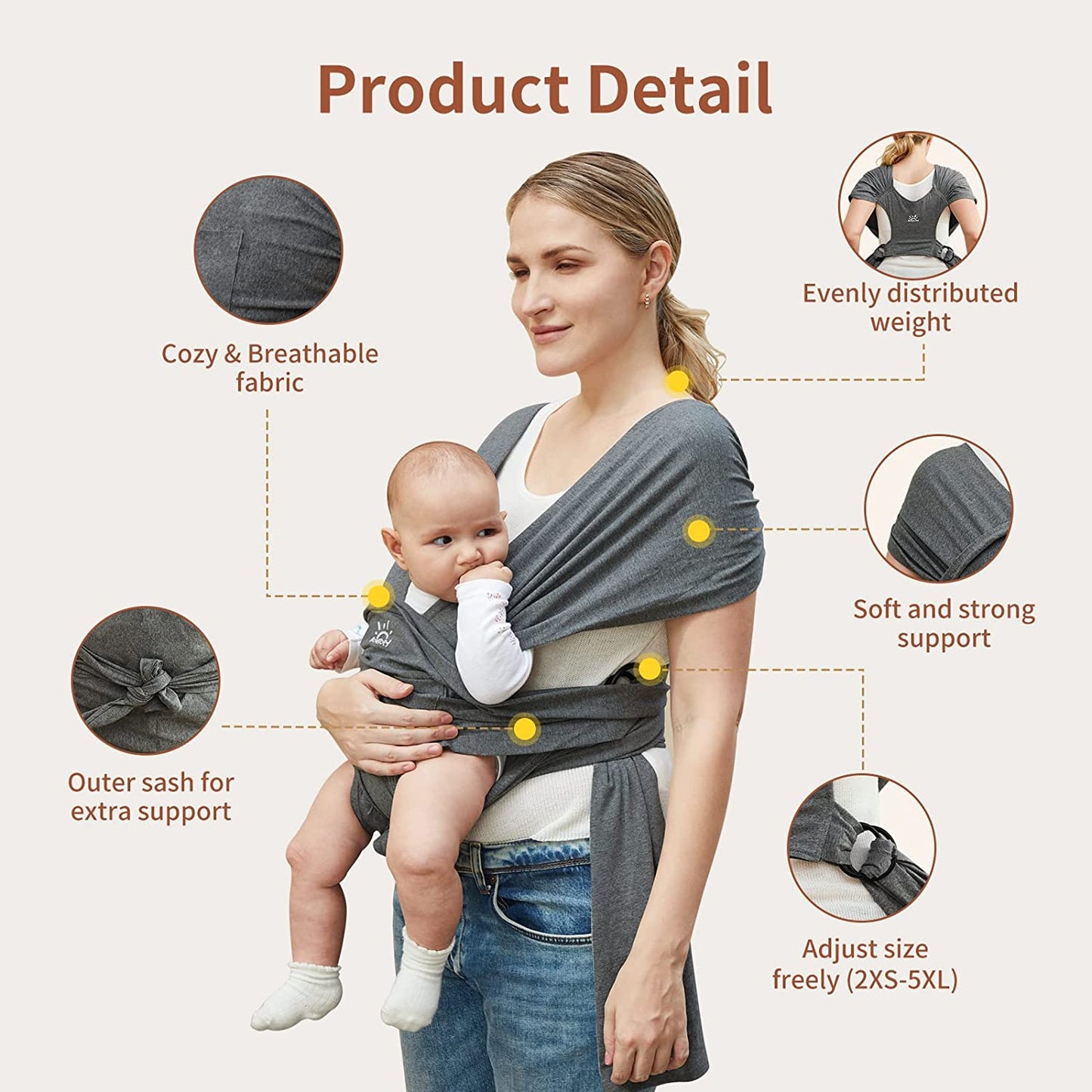 Baby Wraps Carrier, Baby Carrier Newborn to Toddler Newborn Carrier Breathable and Hands Free Baby Sling, Adjustable Infant Carriers Baby Carriers