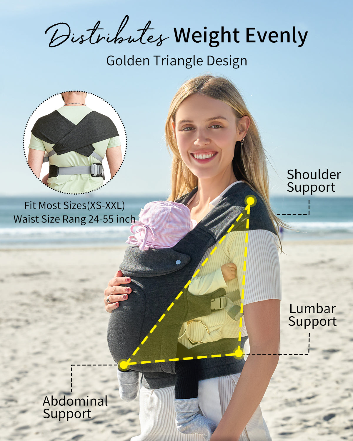 MOMTORY Newborn Baby Carrier – Adjustable Hook & Loop Wrap, Soft Fabric, Ergonomic M-Position